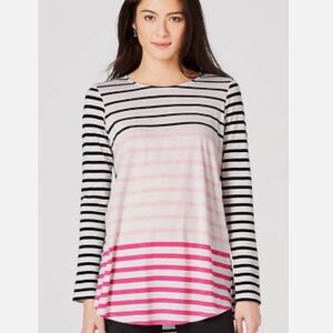 J. Jill Black Hot Pink Multi Mixed-Stripes Knit Tunic Large